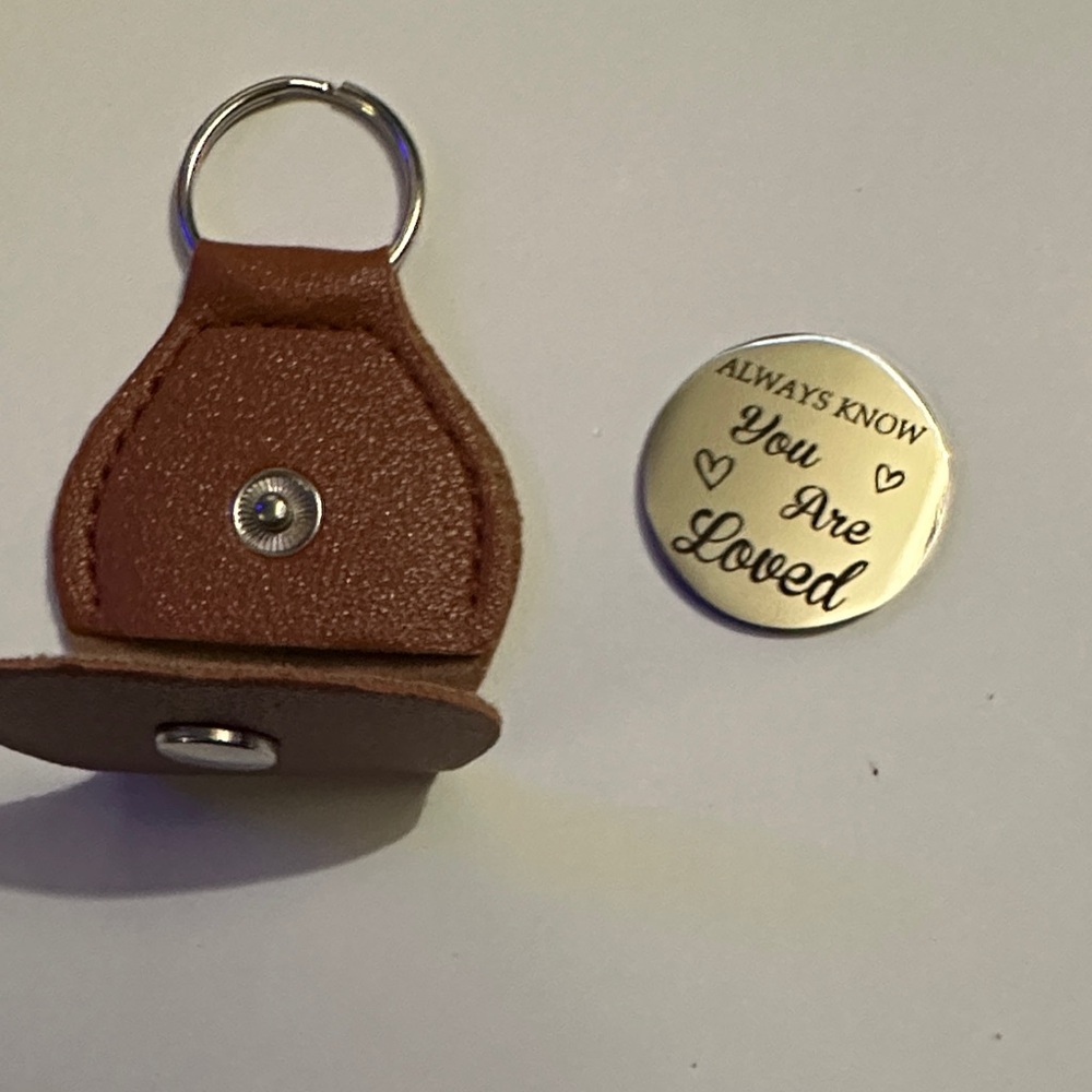Brown Leather Keychain with Silver Token